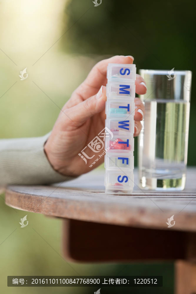 手拿著一個每周一盒的藥丸