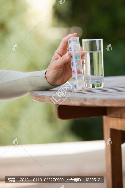 手拿著一個每周一盒的藥丸