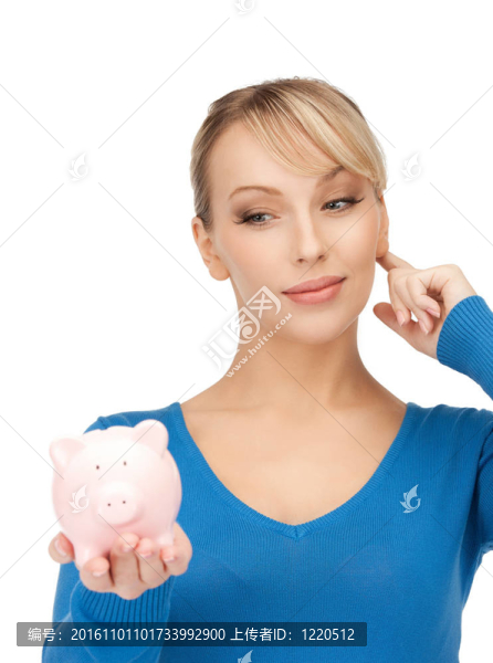 可愛的女人與小豬銀行