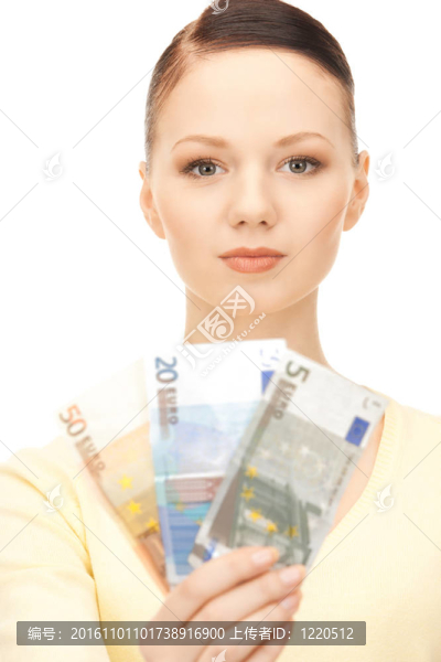 可愛(ài)的女人與歐元現(xiàn)金