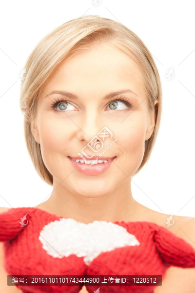 雪紅色的手套美麗的女人