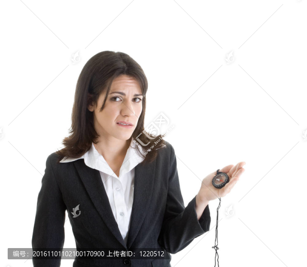 擔(dān)心婦女套房舉行指南針孤立白色