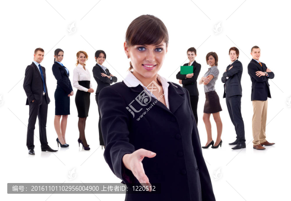 孤立的商業(yè)團(tuán)隊(duì)；以握手姿態(tài)關(guān)注女性
