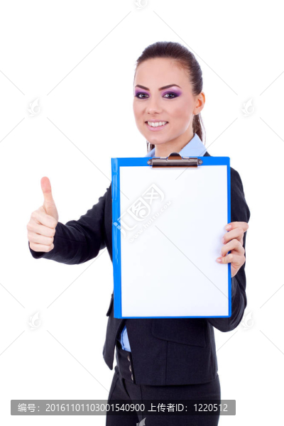 商業(yè)女人拿著一個(gè)剪貼板