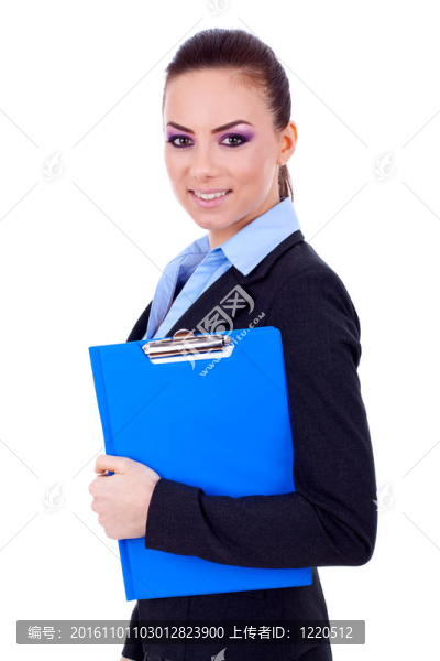 商業(yè)女人拿著一個(gè)剪貼板
