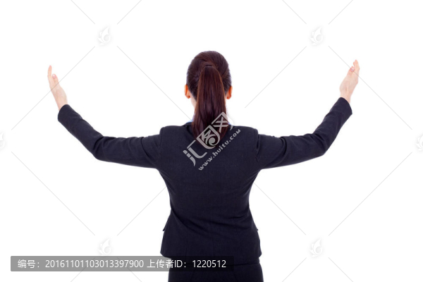 商業(yè)婦女與她的手在空中