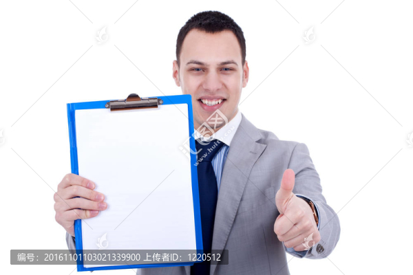 商人展示一個剪貼板