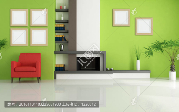 現(xiàn)代壁爐的綠色客廳