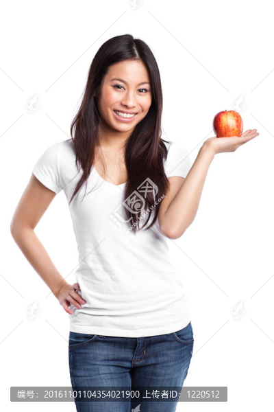 亞洲女人拿著蘋果