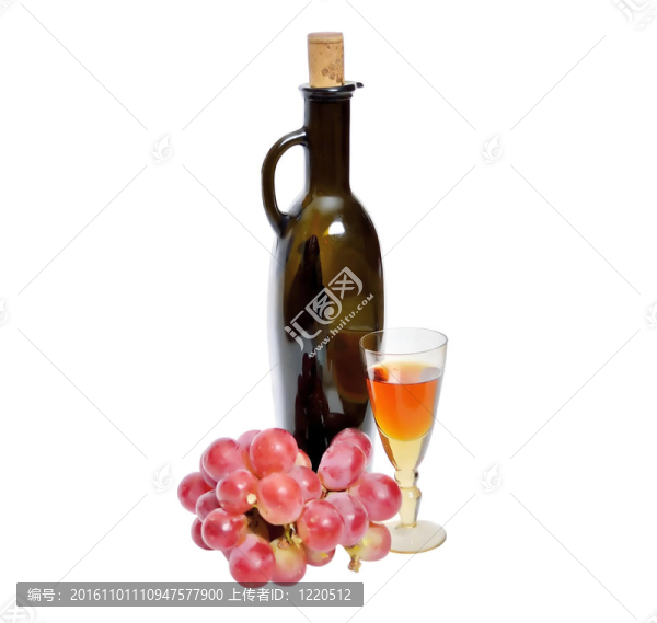 瓶和玻璃酒；葡萄堆