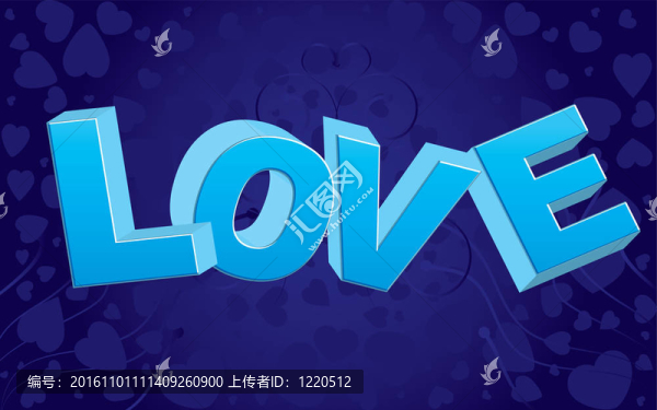 藍(lán)色情人背景與大愛字和卷發(fā)；插圖