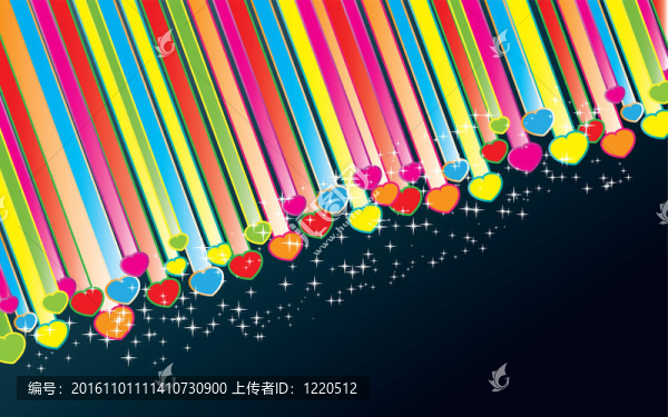 帶彩色心的情人卡；星星和文字的地方；插圖