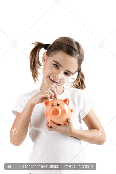 小女孩與一個(gè)儲(chǔ)蓄罐