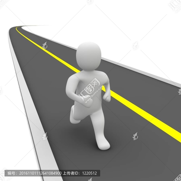 奔跑的男人和空蕩蕩的路。三維渲染插圖。