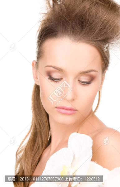 美麗的女人，白色的花