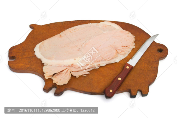 豬形板上的豬肉和刀