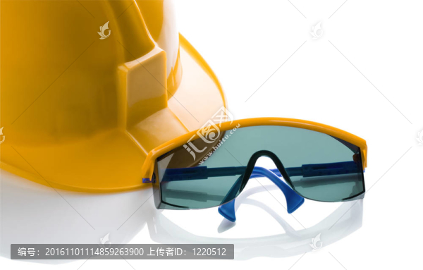 黃色的安全帽和藍(lán)色的安全glases