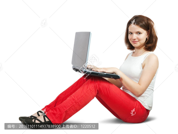 帶筆記本電腦的年輕女孩