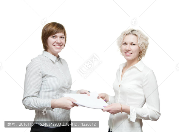 兩微笑businesswomans控股文件
