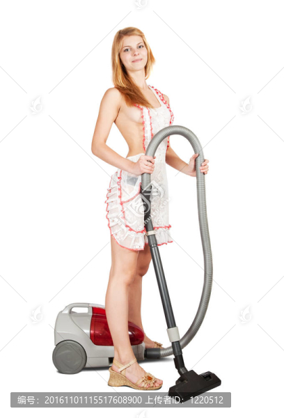 帶真空吸塵器的女孩