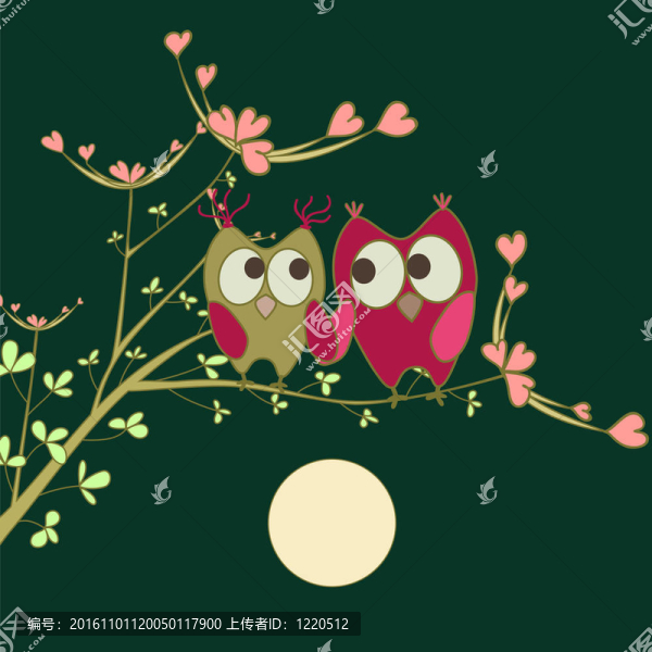 貓頭鷹在愛的樹枝上