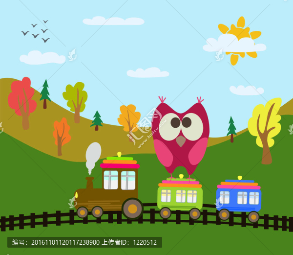 卡通火车和猫头鹰