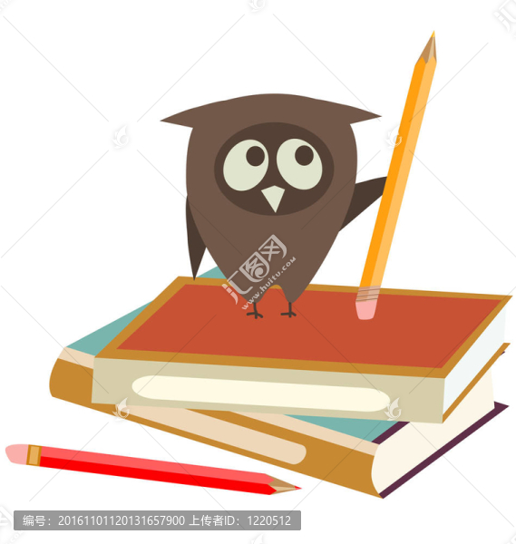 貓頭鷹；書和鉛筆