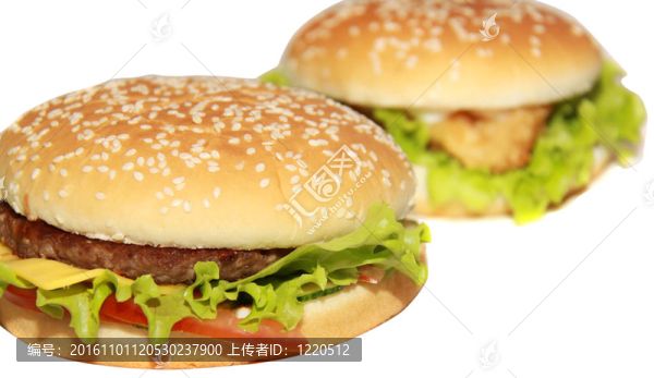 白色背景的美味漢堡