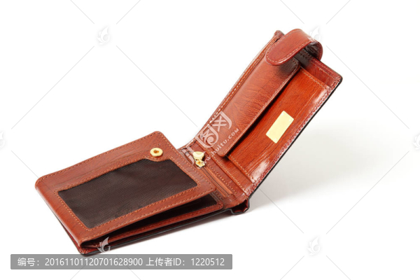 打開錢包的高品質(zhì)皮革隔離白色背景與軟陰影。