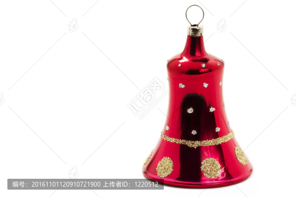 白色背景上鐘形的紅色圣誕飾品