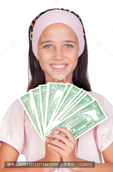 與美元鈔票的小女孩