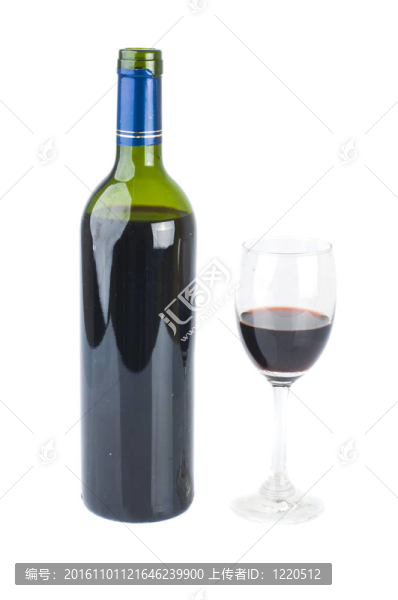 隔離紅葡萄酒和瓶