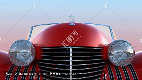 紅色復(fù)古車的前視圖