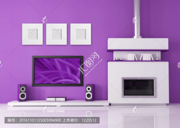 當(dāng)代白色壁爐和家庭電視系統(tǒng)