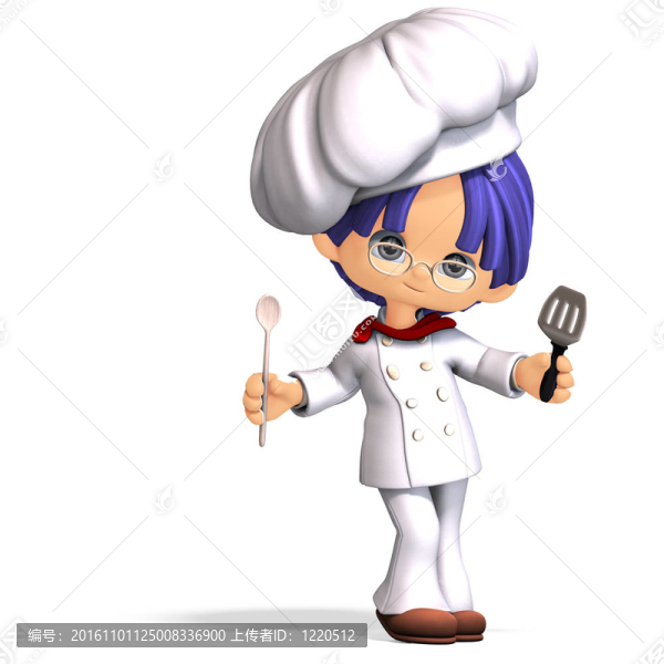 可愛和有趣的卡通廚師。3D渲染與剪輯路徑和陰影超過白色
