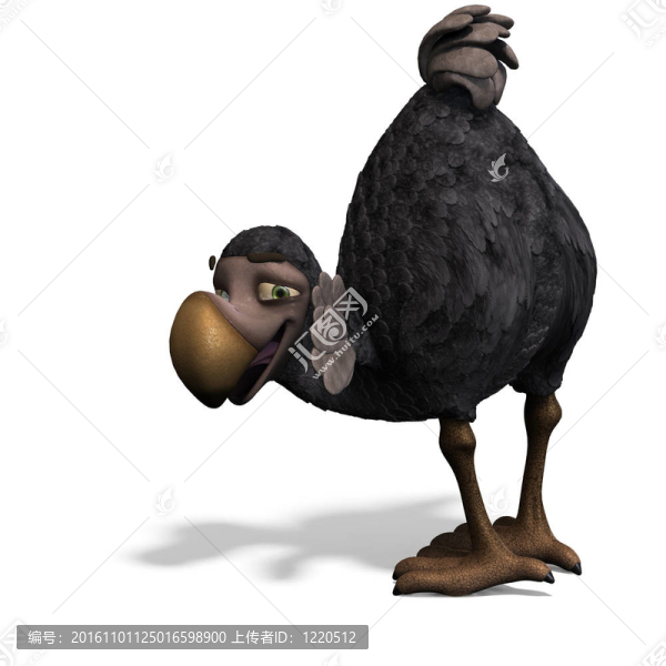 非常有趣的卡通渡渡鳥。3D渲染與剪輯路徑和陰影超過白色