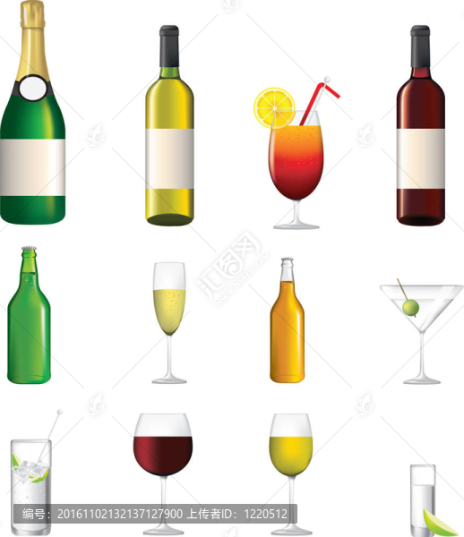 非常詳細(xì)的圖標(biāo)收集不同的酒精飲料