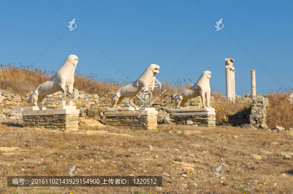 獅子的平臺；Delos島；希臘