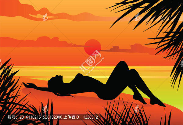女孩躺在沙灘上silohuette