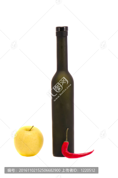 帶有蘋果和胡椒的隔離瓶