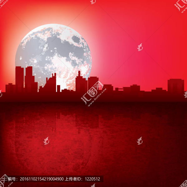 摘要背景與城市和月球剪影