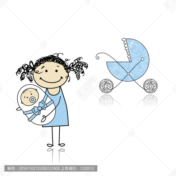 隨著車行走的母親；新生兒