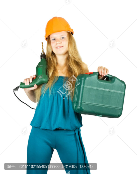 帶工具箱的硬帽女孩