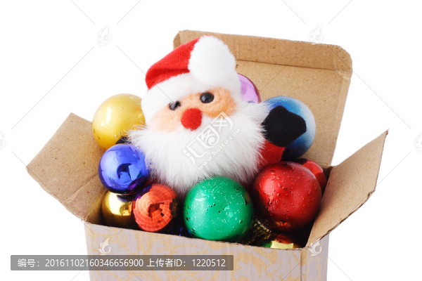 在禮品盒Santa和裝飾的小玩意
