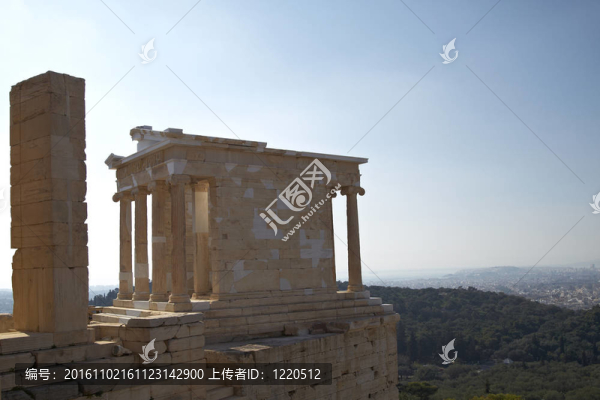 雅典娜神廟；阿克羅波利斯和Athens的城市景觀；希臘；