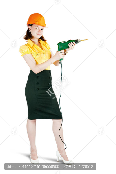 戴著鉆的硬帽子的女孩。