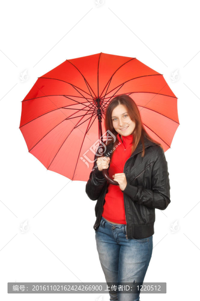 帶雨傘的年輕女孩
