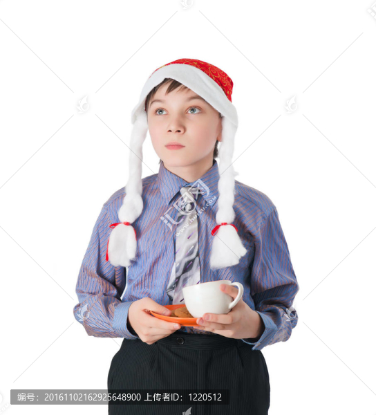 可愛的孩子與Santa帽子孤立在白色背景