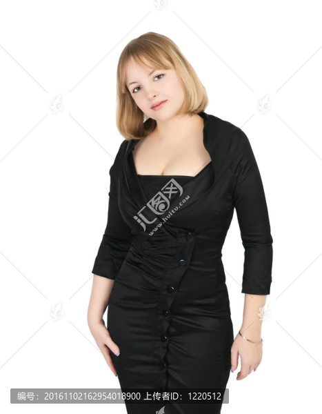 優(yōu)雅的女人在黑色的衣服擺在工作室對白色