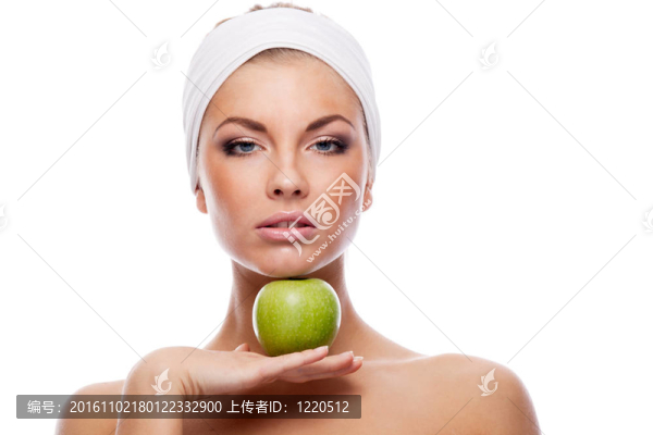 綠色蘋果的女人。
